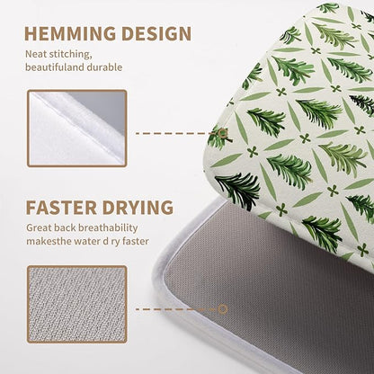 Christmas Dish Drying Mat for Kitchen Counter 16x18 Inch Sage Green Xmas Tree Drying Mats Winter Holiday Dish Drainer Pad Microfiber Absorbent Dish Draining Mat for Coffee Bar