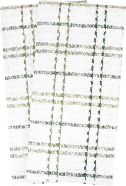 Ritz Royale Collection 100% Combed Terry Cotton, Highly Absorbent, Oversized Checked Kitchen Towel Set, 28" x 18", 2-Pack, Cactus Green