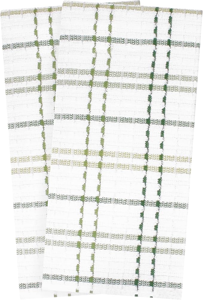 Ritz Royale Collection 100% Combed Terry Cotton, Highly Absorbent, Kitchen Towel Set, 13-3/4" x 12", 4-Pack, Solid & Checked, Cactus