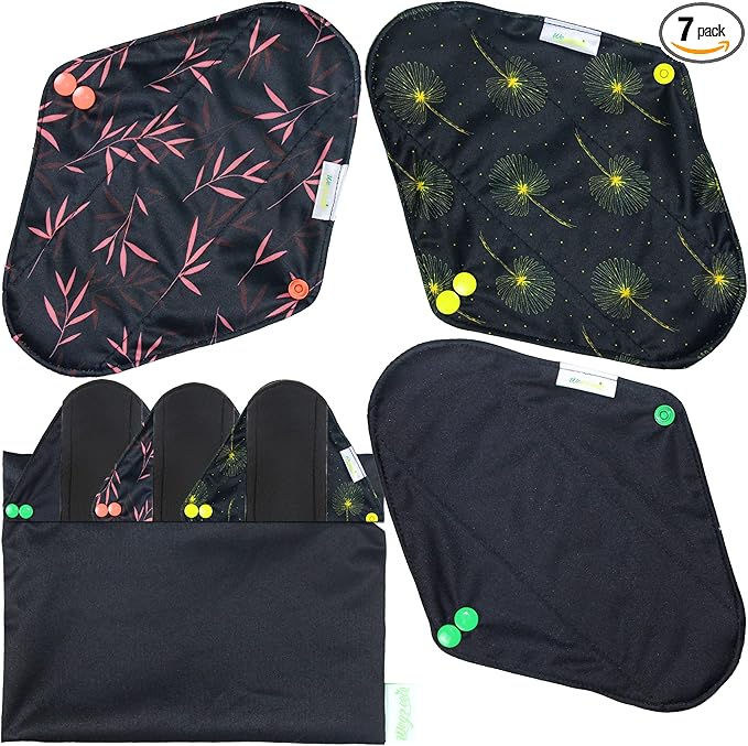 wegreeco Reusable Menstrual Pads - Reusable Sanitary Pads | Panty Liners | Soft Cloth Menstrual - 6 Pack with 1 Cloth Mini Wet Bag (Large, Dandelion