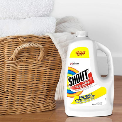 Shout Active Enzyme Laundry Stain Remover Spray for Clothes, Triple-Acting Formula Clings, Penetrates, and Lifts Tough & Everyday Stains - Prewash Refill 60oz (1.7L)