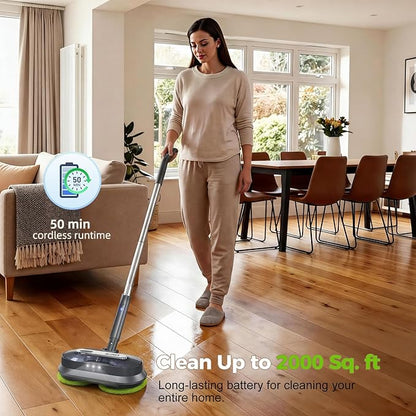 Cordless Electric Mop with Spray & Detachable Water Tank, Lightweight Electric Spin Mop with Headlights for Hardwood Tile Laminate Floors, Long-Lasting Battery, Self-Propelled Floor Cleaner