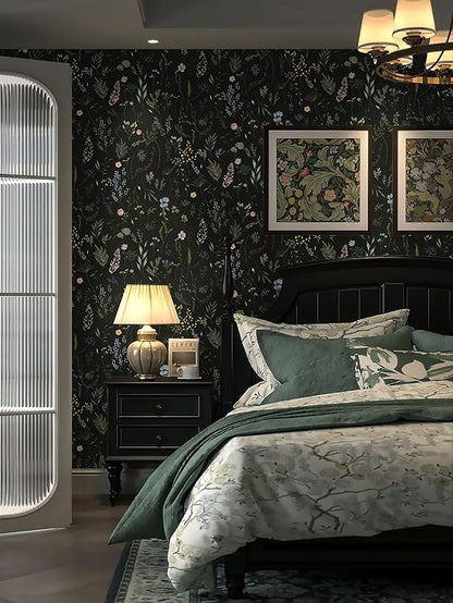 Dimoon 78.7"x16.1" Floral Peel and Stick Wallpaper Black Contact Paper Thicken Wallpaper Delicate Flower Waterproof Green Leaf White Self Adhesive Removable Wall Paper Shelf Liner Decal Vinyl Roll