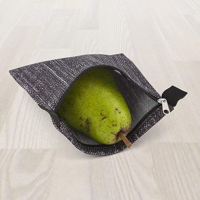 Nordic By Nature 4 Pack - Reusable Sandwich Bags Dishwasher Safe BPA Free - Durable Washable Quick Dry Cloth Baggies -Reusable Snack Bags For Kids School Lunches - Easy Open Zipper- (Black Denim)