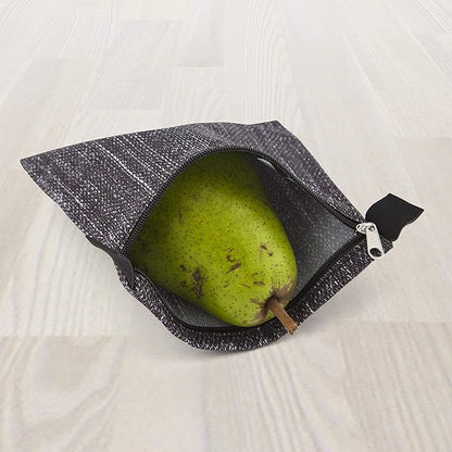 Nordic By Nature 4 Pack - Reusable Sandwich Bags Dishwasher Safe BPA Free - Durable Washable Quick Dry Cloth Baggies -Reusable Snack Bags For Kids School Lunches - Easy Open Zipper- (Black Denim)