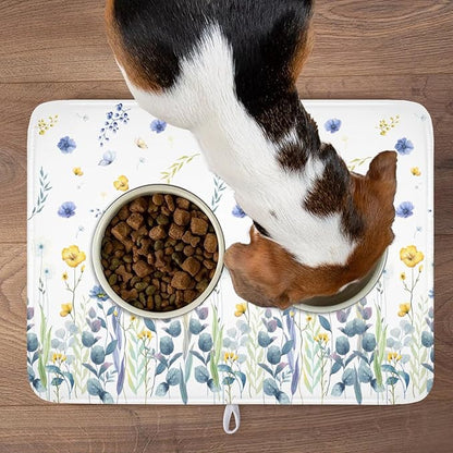 Floral Dish Drying Mat for Kitchen Counter 24x18 Inch Yellow Purple Flower Drying Mat with Absorbent Reversible Microfiber Season Spring Dish Drainer Mats Rack Pad for Coffee Countertop Protector