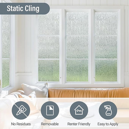 LUTE Rain Glass Window Film, Privacy Frosted Film Decorative Cling, UV Blocking Static Cling Removable Glass Sticker, Stained Frosting Cling Door Window Vinyl for Home Office, 23.6" x 78.7"