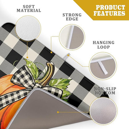 Fall Thanksgiving Pumpkin Dish Drying Mat for Kitchen Counter 18x24 Autumn Buffalo Plaid Bowknot Print Absorbent Reversible Microfiber Drying Mats Kitchen Countertop Protector Dishes Drainer Pad