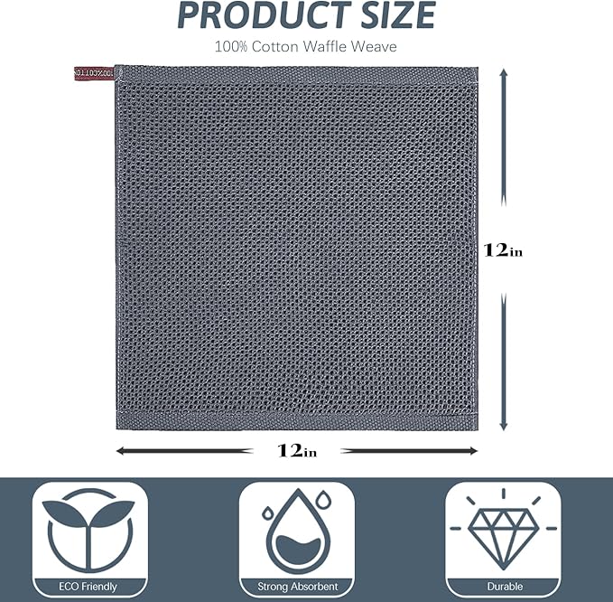 Niallant 12 Pack Cotton Kitchen Towels, Soft and Absorbent Dish Rags - 12x12 Inch