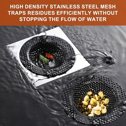 2 Pcs Black Stainless Steel Mesh Sink Drain Strainer, 4.45" Top/2.95" Kitchen Filter Trap Basket,Large Food Catch for Bathroom Bathtub Wash basin Floor drain balcony RV Drain Hole Electroplated Coatin