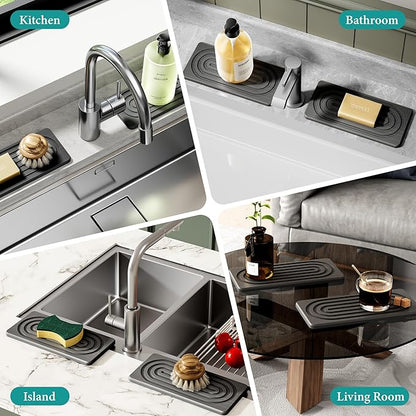 Water Absorbing Stone Tray for Sink, Quick Drying Diatomite Bathroom Tray Countertop, Stone Drying Mat for Kitchen Counter Faucet, Soap Dish Dispenser Vanity Organizer, Dark Grey-B-8.3" x 4"