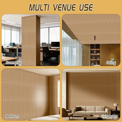 Peel and Stick Slat Wall Panel 118" x 15.7" – Self-Adhesive 3D Wood Grain Wall Panels, Waterproof PVC Fluted Paneling, Soundproof Faux Wood Wallpaper for Living Room Ceiling Decor (3 Rolls)
