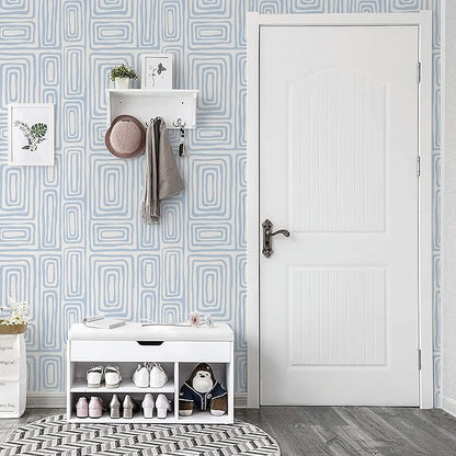 GloryTik Peel and Stick Wallpaper Blue and White Contact Paper Modern Geometric Self-Adhesive Removable Waterproof Wall Paper for Bedroom Bathroom Cabinets Kids Room Vinyl Roll 16.14"x118"