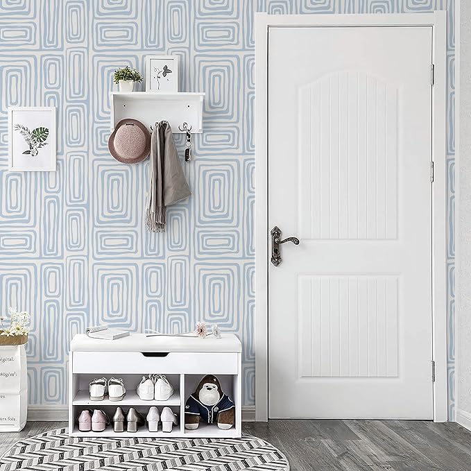 GloryTik Peel and Stick Wallpaper Blue and White Contact Paper Modern Geometric Self-Adhesive Removable Waterproof Wall Paper for Bedroom Bathroom Cabinets Kids Room Vinyl Roll 16.14"x197"