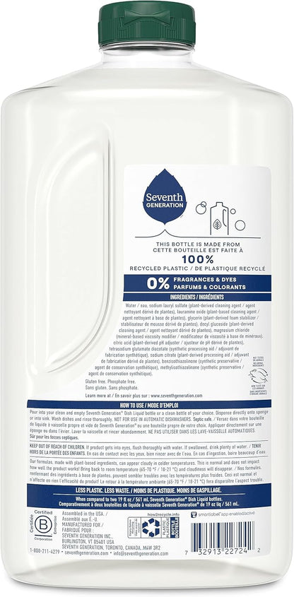 Seventh Generation Dish Liquid Soap Refill Free & Clear Dish Soap for sensitive skin 50 oz,(Pack of 6)