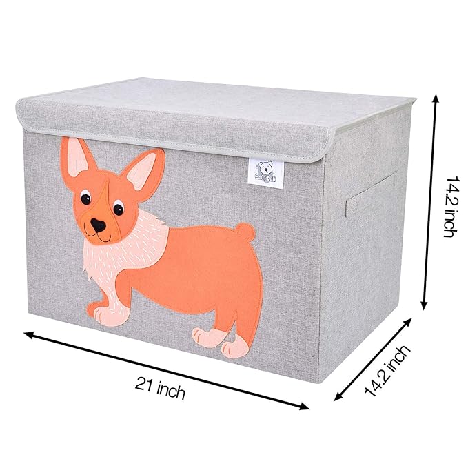 CLCROBD Foldable Large Kids Toy Chest with Flip-Top Lid, Collapsible Fabric Animal Toy Storage Organizer/Bin/Box/Basket/Trunk for Toddler, Children and Baby Nursery (Dog)