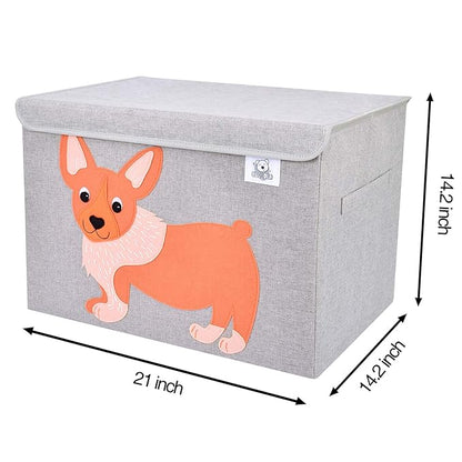 CLCROBD Foldable Large Kids Toy Chest with Flip-Top Lid, Collapsible Fabric Animal Toy Storage Organizer/Bin/Box/Basket/Trunk for Toddler, Children and Baby Nursery (Dog)