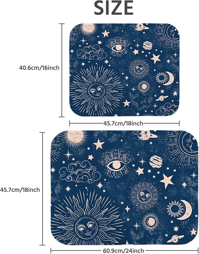 Dish Drying Mat for Kitchen Counter 18x24 Inch, Super Absorbent Dish Drainer Mat, Decorative Microfiber Dishes Drying Pad-Large(Navy Blue Moon)
