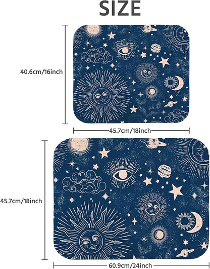 Dish Drying Mat for Kitchen Counter 18x24 Inch, Super Absorbent Dish Drainer Mat, Decorative Microfiber Dishes Drying Pad-Large(Navy Blue Moon)
