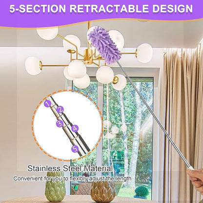 2Pcs Mini Duster for Cleaning, Microfiber Duster with Extendable Pole, Washable Small Duster, Cleaning Tools for Office, Car Interior, Window, Furniture, Computer (Purple)