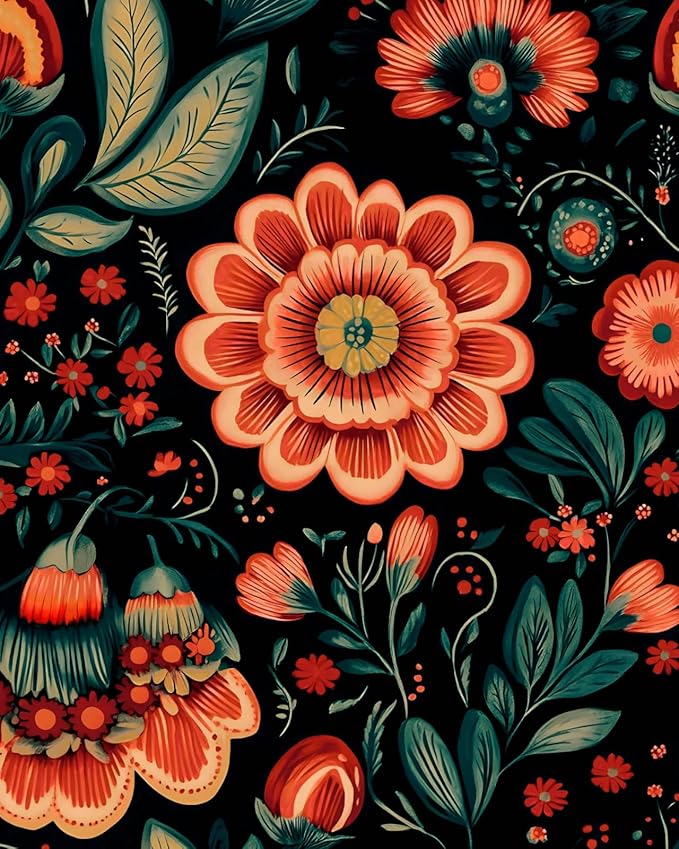 Fvlow Boho Floral Wallpaper Peel and Stick Dark Red Large Flower Contact Wall Paper Waterproof Self-Adhesive Wall Covering for Bedroom Countertop Desk Cabinets Decor Renter Friendly 17.4" x 118"