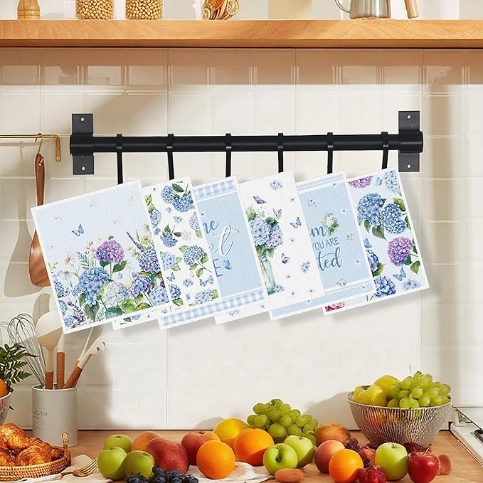 Swedish Dishcloths for Kitchen, 6 Pack Spring Summer Hydrangea Floral Kitchen Towels, Non-Scratch Swedish Dish Cloths Reusable Paper Towels Super Absorbent Cellulose Sponge Cloths