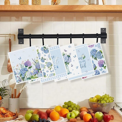 Swedish Dishcloths for Kitchen, 6 Pack Spring Summer Hydrangea Floral Kitchen Towels, Non-Scratch Swedish Dish Cloths Reusable Paper Towels Super Absorbent Cellulose Sponge Cloths