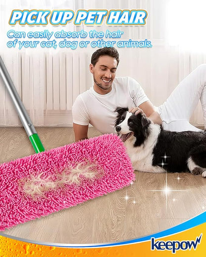Microfiber Mop Pads for Swiffer XL Mops Reusable Wet and Dry Mopping Cloths Compatible with Swiffer Sweeper XL,4 Pack Pink Washable XL Mop Refill Replacement for All Hardwood Dry & Wet Cleaning