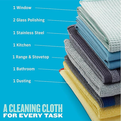 E-Cloth Home Cleaning Set, Premium Microfiber Cleaning Cloth, Household Cleaning Tools & Supplies for Dusting, Bathroom, Kitchen & Cars, Washable & Reusable, 100 Wash Guarantee, 8 Piece Set