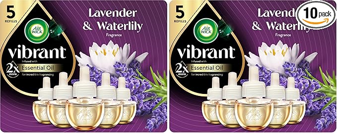 Air Wick Plug in Scented Oil Refill,Lavender & Waterlily,Air Freshener,Essential Oils,(Pack of 10)