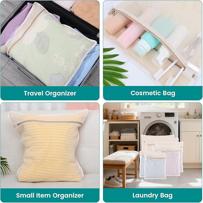Dntorx 6Pcs Durable Cotton Mesh Laundry Bags for Delicates, 12×16in+16*20in+20*24in Breathable Laundry Mesh Wash Bags with Sturdy Zipper for Delicates, Clothes, Pants, Underwear, Bra, Socks (M+L+XL)