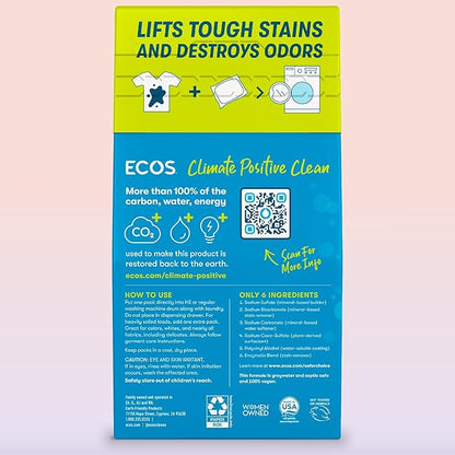ECOS Laundry Detergent Packs, 80 Loads - 100% Plastic Free Packaging - Convenient No Mess Washing Soap Packs - Hypoallergenic for Sensitive Skin - Free & Clear