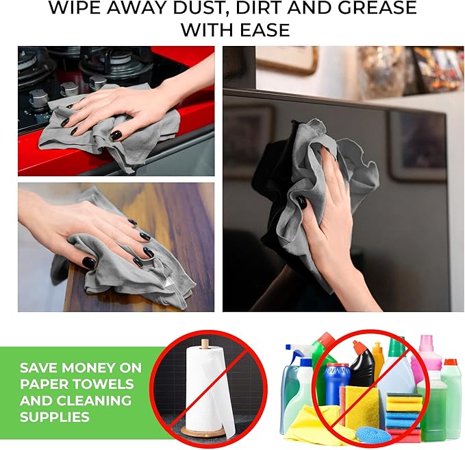 TILO Microfiber Cleaning Cloth – 19x13 Inch Ultra-Absorbent, Streak-Free, Lint-Free, Reusable Polishing Cloth for Dust, Grease, Dirt, and Delicate Surfaces – Non-Abrasive – Grey