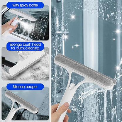 cobee 3 in 1 Squeegee for Shower Glass, 3 in 1 Window Cleaning Scraper Window Squeegee with Sprayer Windows SqueegeeCleaner All-Purpose Windows Cleaner Tool for Bathroom Kitchen Car Mirrors Glass