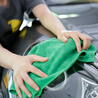 CARCAREZ Premium Microfiber Detailing Towels, 340 GSM Lint Free Car Buffing Waxing Polishing Drying Towels (6, Green, 16x16 Inch)