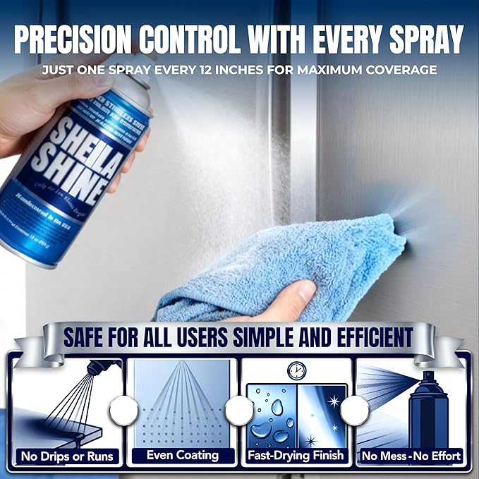 Sheila Shine 2 x 10oz Stainless Steel Cleaner and Polish - Removes Grease, Fingerprint & Watermark - Kitchen Appliances, Refrigerators, Sinks, Ovens & Grills - Stainless Steel Appliance Cleaner Spray