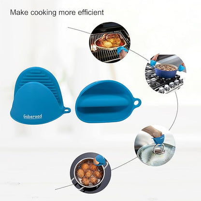 Thickened Mini Silicone Oven Mitts Heat Resistant, Rubber Oven Mitt Gloves, Finger Pinch Grips, Pot Holder, Silicone Potholder for Kitchen Cooking & Baking 1 Pair, Blue