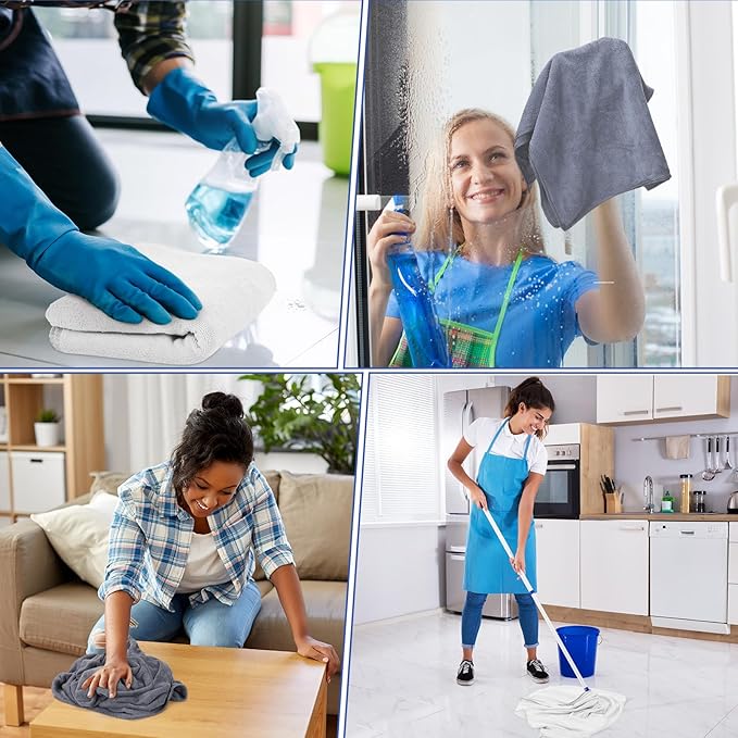 10 Pcs Extra Large Microfiber Cloth 30" x 20" Large Floor Microfiber Towel Reusable Washable Free Lint Free Cloth Rag for Squeegee Mop Floor Window Housekeeping (White,Gray)