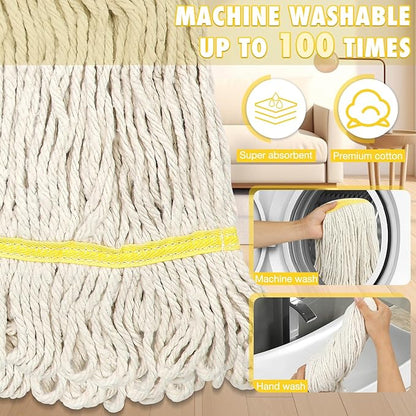 Commercial Mop Industrial Cotton Mop with Extra Replacement Head,Looped-End Heavy Duty String Wet Mops with Long Handle for Home,Garage,Office, Workshop, Warehouse Floor Cleaning