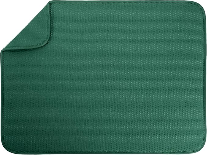 S&T INC. Dish Drying Mat XL, 18” x 24”, Absorbent Microfiber Kitchen Counter Mat, Drying Pad for Dishes, Utensils, Pots and Pans, Extra Large, Diamond Texture, Emerald Green