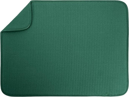S&T INC. Dish Drying Mat XL, 18” x 24”, Absorbent Microfiber Kitchen Counter Mat, Drying Pad for Dishes, Utensils, Pots and Pans, Extra Large, Diamond Texture, Emerald Green