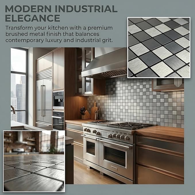 10pcs Waterproof Non-Slip Mosaic Wall Stickers, Heat-Resistant Self-Adhesive Tiles, Easy Cut & Peel for Kitchen Bathroom Bedroom Living Room (10, Silver)