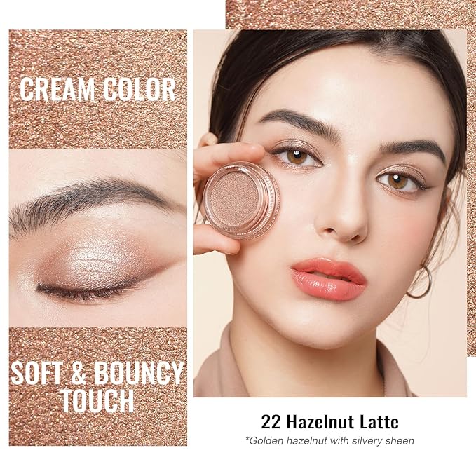 Oulac Shimmer Cream Eyeshadow also for Highlighter Blendable Eye Shadow Waterproof&Long Lasting with Moisturizing Formula Soft Shimmer Eye Make-up,Vegan & Cruelty-Free,6g 22