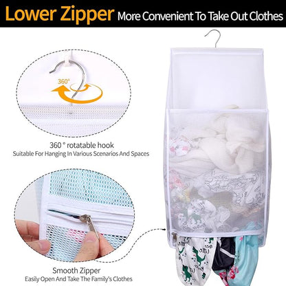 Hanging Collapsible Breathable Mesh laundry bags,Fast Drying Portable Space Saving Laundry Hamper for dorm,Rv Laundry Hamper Storage (White)