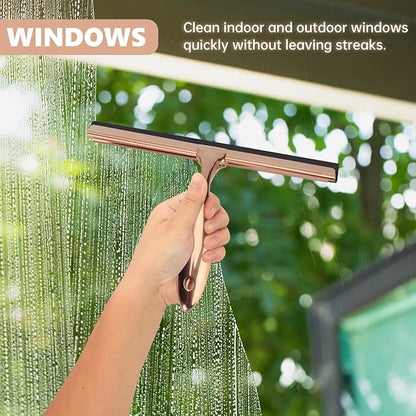 9.6 Inches All-Purpose Silicone Squeegee for Shower Doors with Adhesive Hook. Window Shower Cleaner Tool Suitable for Shower Glass Doors, Bathroom, Window and Car Glass.Rose Gold
