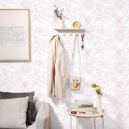 Ismoon Large Floral Peel and Stick Wallpaper Boho White/Pink Contact Paper 17.3inx16.3ft Removable Self Adhesive Bedroom Cabinet Mural Wall Decor Vinyl Roll