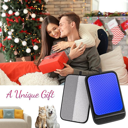 2 in 1 Pet Hair Removal Glove, Upgraded Pet Hair Remover Tool, Gentle Shedding Silicone Magic Brush for Dogs & Cats, Efficient Pet Hair Gloves for Couch Carpet Clothing (Blue)