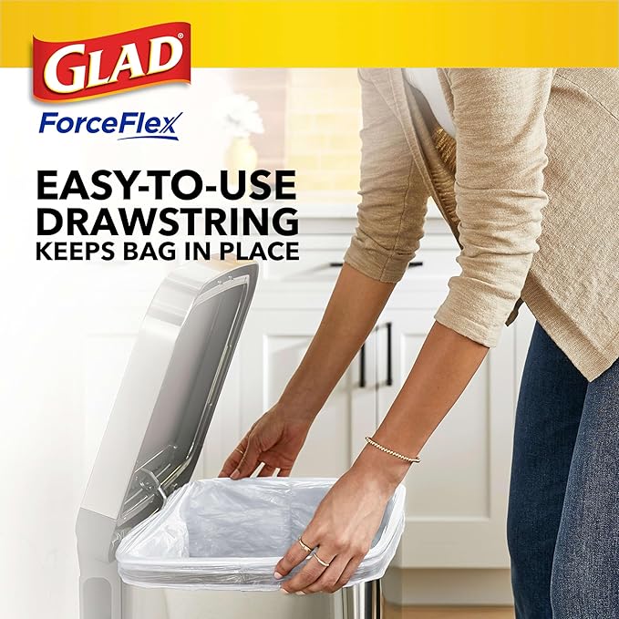 Glad Trash Bags, 13 Gallon, 40 Ct, Pack of 2 | ForceFlex | Tall Kitchen | Drawstring | Gain Lemon Zest