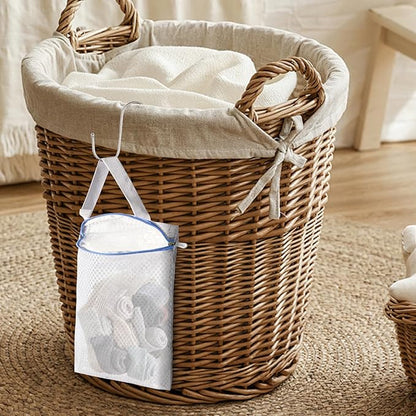 3 PACK Hanging Mesh Laundry Bags with S Metal Hooks,10x12 Inch Hanging Socks Laundry Bags, for Washing Machine