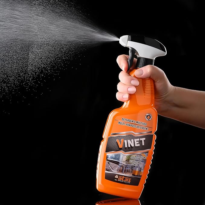 VINET – Multisurface Cleaner Spray 750ml for Car, Home & Outdoor – for Plastic, Leather, Glass & Metal – No Residues – Water-Based, Biodegradable, Fresh Scent, Made in Italy